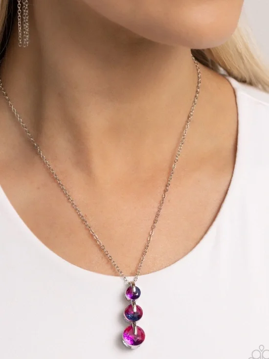 Silver Necklace with Purple Gradient Crystal Pendant - Picture 1 of 2